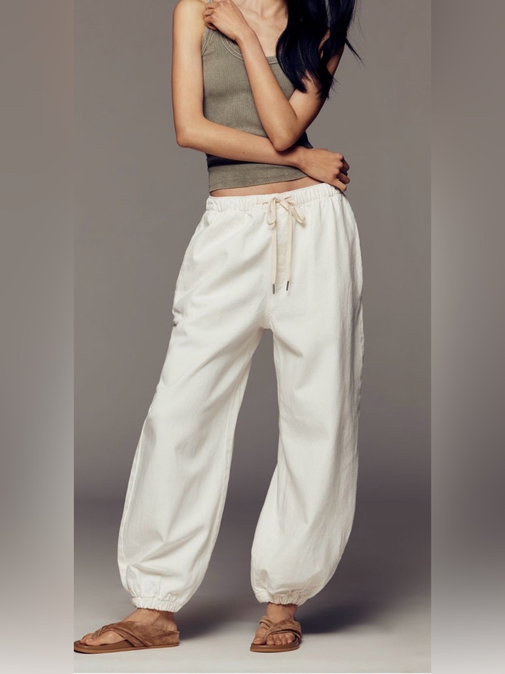 Pilcro Off-White Drawstring Jogger Pants